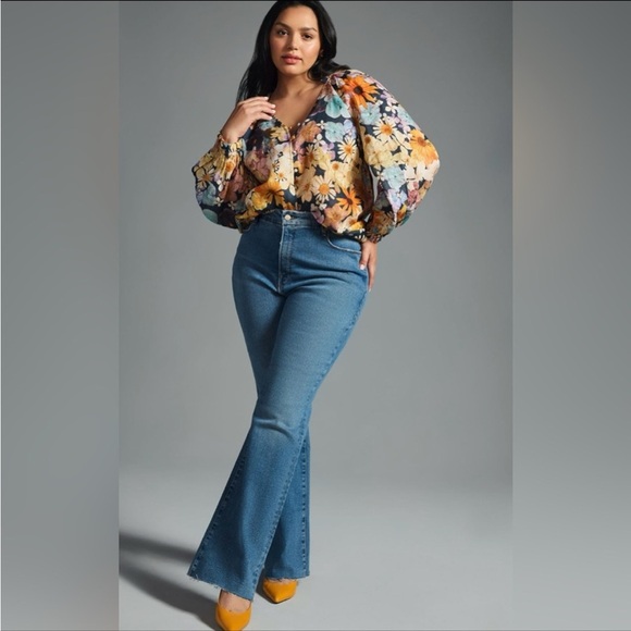 Anthropologie Tops - ANTHROPOLOGIE Maeve Moxy Collective Blouse Button Up Watercolor Floral Linen 1X